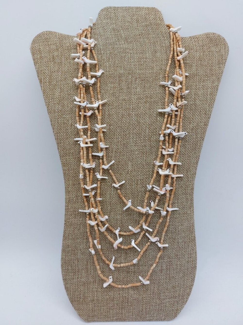 White Bird Necklace Multicolor Strand Beaded Brown Beads Hook Closure